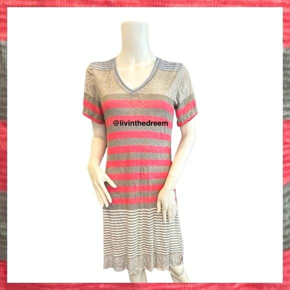 NWT David Cline V-Neck Short Sleeve T-Shirt Dress SZ Small Grey Red Stripe $119 - Picture 11 of 16